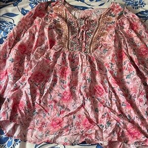 Floral Peasant Top Blouse Size XL